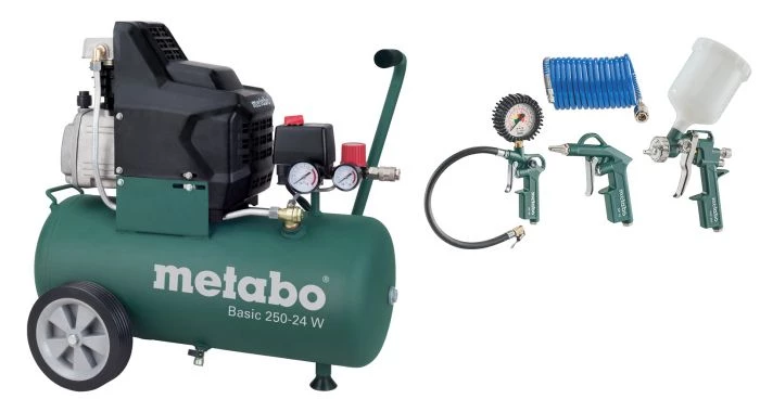 Compresseur Metabo Basic 250-24 W Compresseur + LPZ 4 Set d'outils à air comprimé - 1500W - 24L - 95 l/min - 690836000 1 Compresseur Metabo Basic 250-24 W Compresseur + LPZ 4 Set d'outils à air comprimé - 1500W - 24L - 95 l/min - 690836000